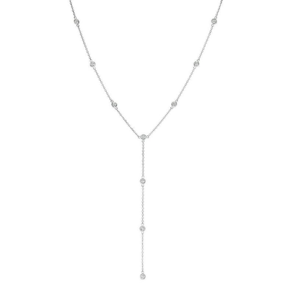 100 Ct Natural Diamond Bezel Necklace 14k White